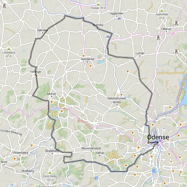 Map miniature of "Enchanting Countryside" cycling inspiration in Syddanmark, Denmark. Generated by Tarmacs.app cycling route planner