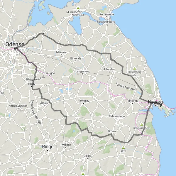 Map miniature of "Hindehøj Road Loop" cycling inspiration in Syddanmark, Denmark. Generated by Tarmacs.app cycling route planner