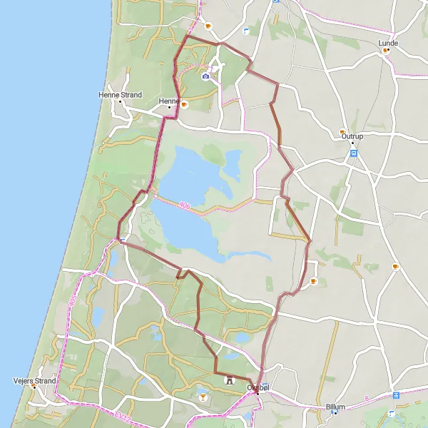 Map miniature of "Theater Oxbøl Gravel Route" cycling inspiration in Syddanmark, Denmark. Generated by Tarmacs.app cycling route planner