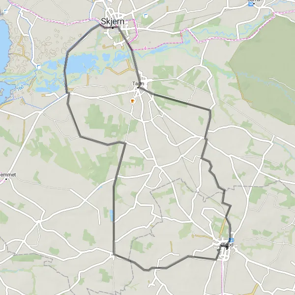 Map miniature of "Ølgod Topgårde Loop" cycling inspiration in Syddanmark, Denmark. Generated by Tarmacs.app cycling route planner