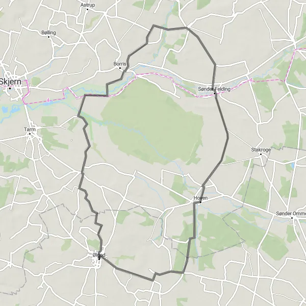 Map miniature of "The Sønder Felding Adventure" cycling inspiration in Syddanmark, Denmark. Generated by Tarmacs.app cycling route planner