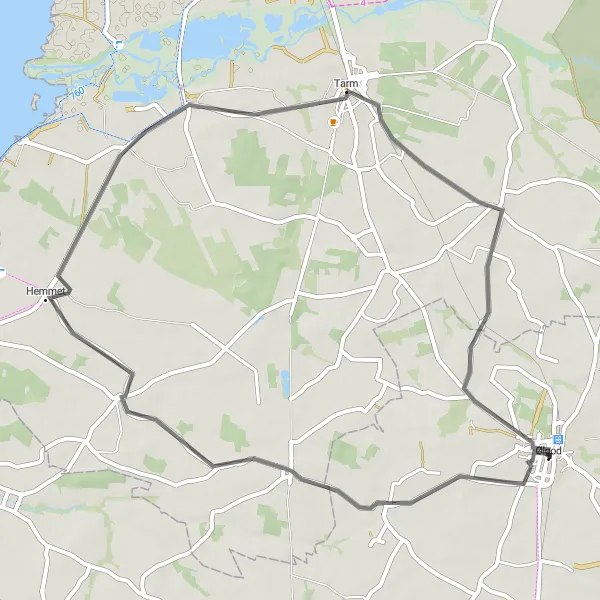 Map miniature of "The Hemmet Escape" cycling inspiration in Syddanmark, Denmark. Generated by Tarmacs.app cycling route planner
