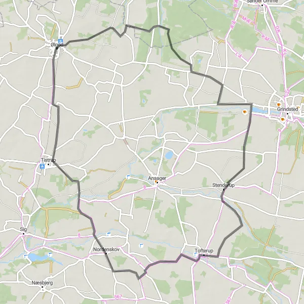 Map miniature of "Ølgod Grønfelt Adventure" cycling inspiration in Syddanmark, Denmark. Generated by Tarmacs.app cycling route planner