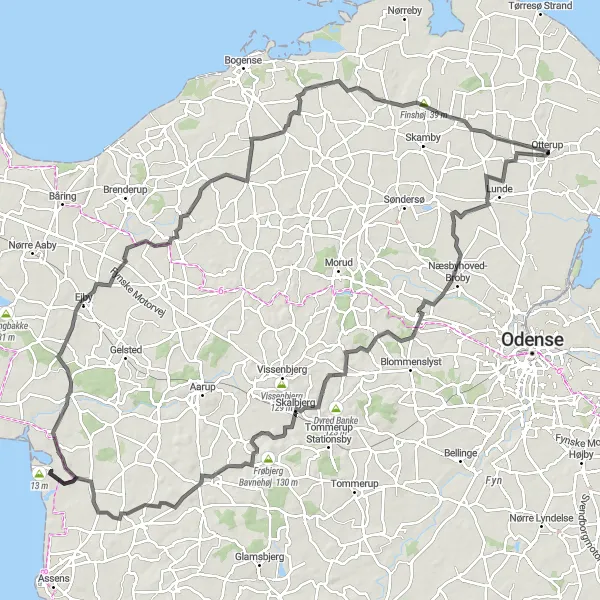 Map miniature of "Scenic Tour of Otterup" cycling inspiration in Syddanmark, Denmark. Generated by Tarmacs.app cycling route planner