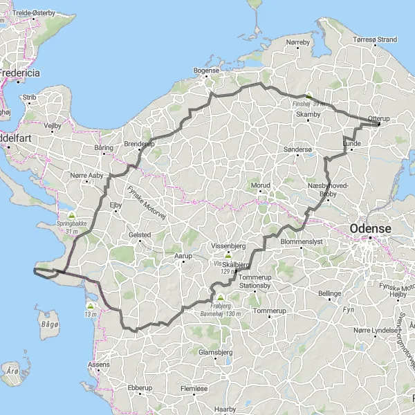 Map miniature of "The Hill Challenge" cycling inspiration in Syddanmark, Denmark. Generated by Tarmacs.app cycling route planner