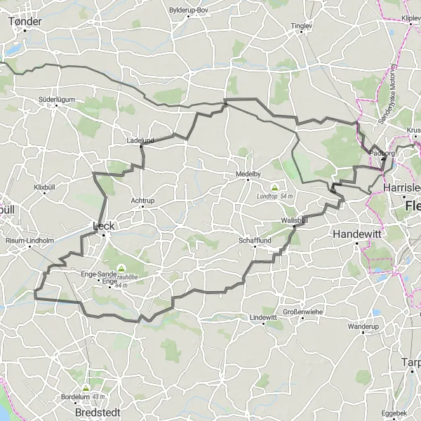 Map miniature of "Wander through Nordfriesland" cycling inspiration in Syddanmark, Denmark. Generated by Tarmacs.app cycling route planner