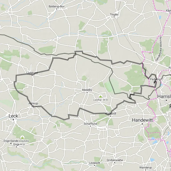 Map miniature of "Wallsbüll to Fårhus Road Round-Trip" cycling inspiration in Syddanmark, Denmark. Generated by Tarmacs.app cycling route planner