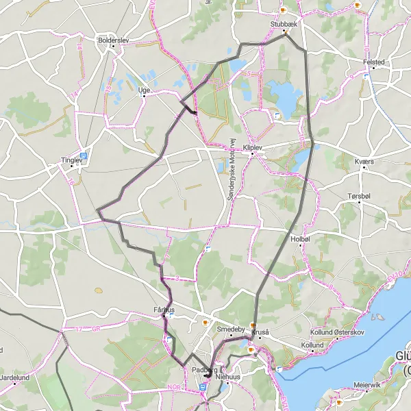 Map miniature of "Scenic Ride towards Kruså" cycling inspiration in Syddanmark, Denmark. Generated by Tarmacs.app cycling route planner