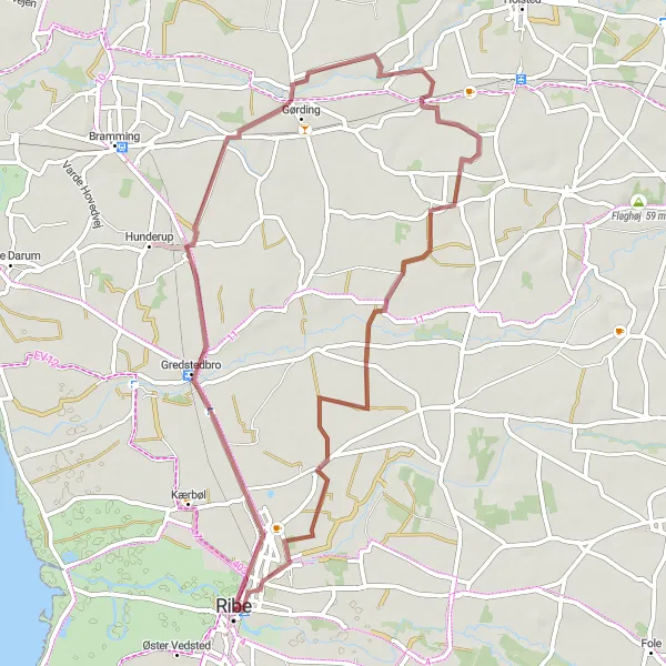 Map miniature of "Gredstedbro Gravel Loop" cycling inspiration in Syddanmark, Denmark. Generated by Tarmacs.app cycling route planner