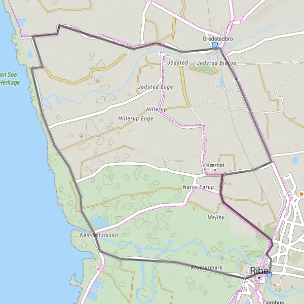 Map miniature of "Coastal Road Escape" cycling inspiration in Syddanmark, Denmark. Generated by Tarmacs.app cycling route planner