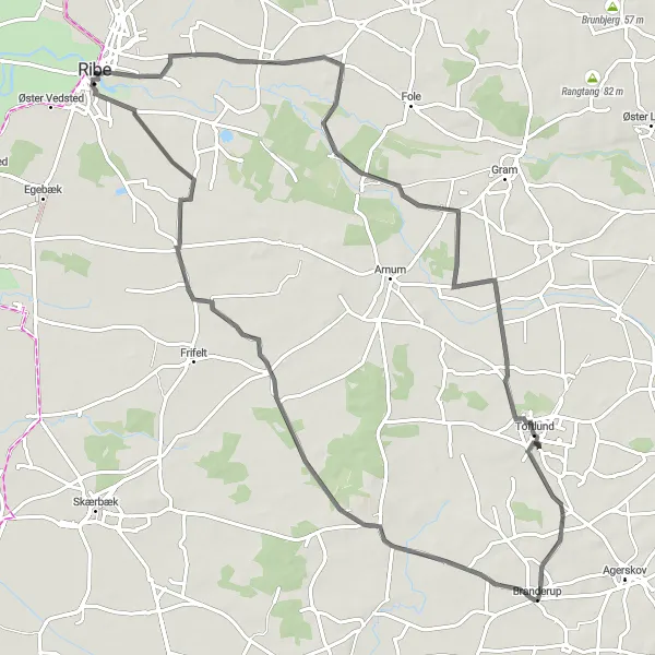 Map miniature of "Challenge Yourself on the Rolling Danish Roads" cycling inspiration in Syddanmark, Denmark. Generated by Tarmacs.app cycling route planner