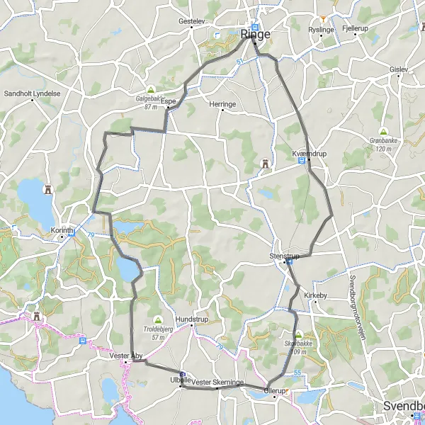 Map miniature of "The Scenic Countryside Ride" cycling inspiration in Syddanmark, Denmark. Generated by Tarmacs.app cycling route planner