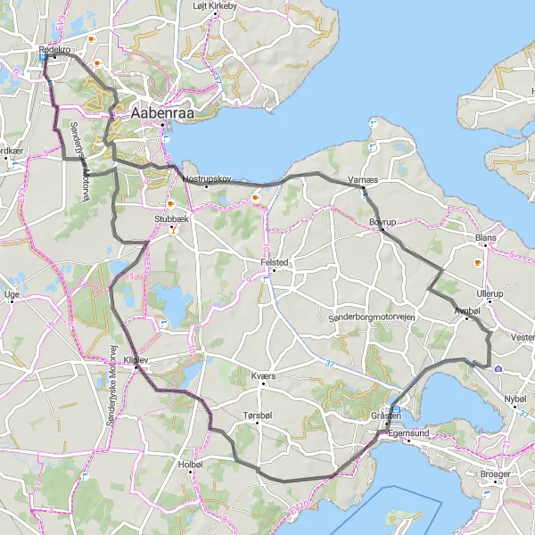 Map miniature of "Hostrupskov Loop" cycling inspiration in Syddanmark, Denmark. Generated by Tarmacs.app cycling route planner