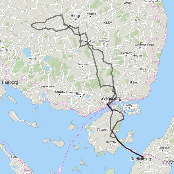 Map miniature of "The Great Syddanmark Adventure: Rudkøbing to Skansen" cycling inspiration in Syddanmark, Denmark. Generated by Tarmacs.app cycling route planner