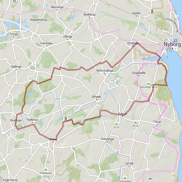 Map miniature of "The Gravel Adventure at Villumstrup" cycling inspiration in Syddanmark, Denmark. Generated by Tarmacs.app cycling route planner