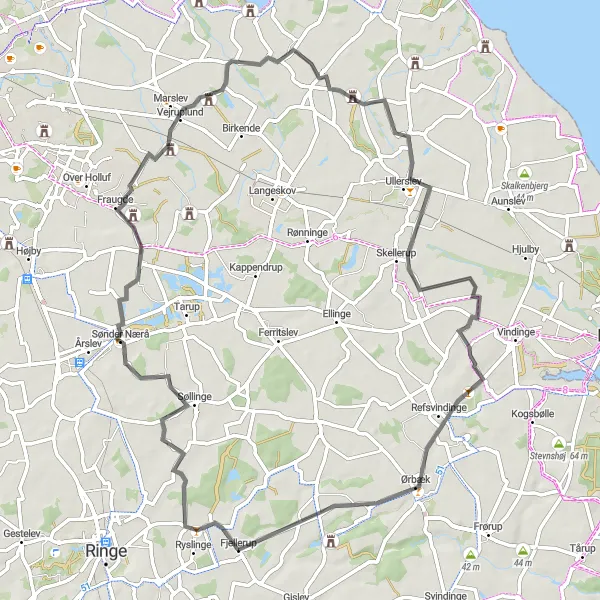 Map miniature of "Sønder Nærå Loop" cycling inspiration in Syddanmark, Denmark. Generated by Tarmacs.app cycling route planner