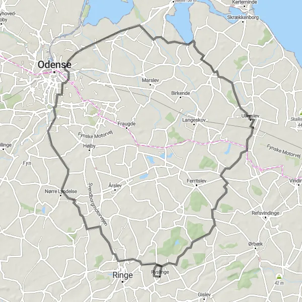Map miniature of "Exploring Fyn" cycling inspiration in Syddanmark, Denmark. Generated by Tarmacs.app cycling route planner