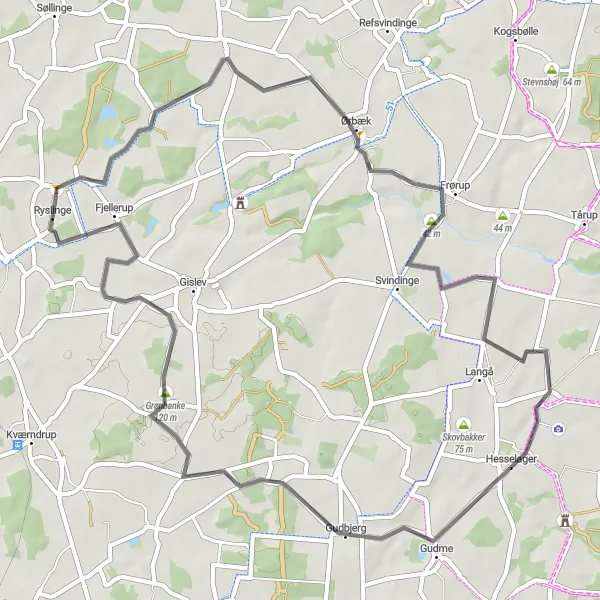 Map miniature of "The Charming Countryside Ride" cycling inspiration in Syddanmark, Denmark. Generated by Tarmacs.app cycling route planner