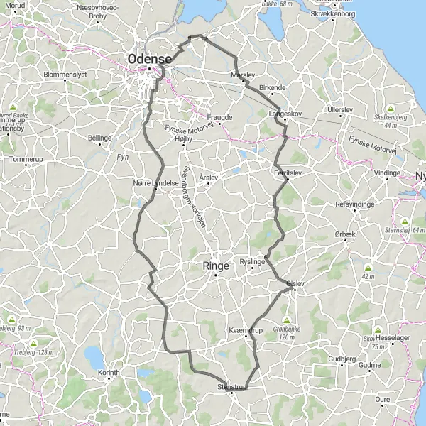 Map miniature of "Birkende-Stenstrup-Espe-Galgebakke" cycling inspiration in Syddanmark, Denmark. Generated by Tarmacs.app cycling route planner