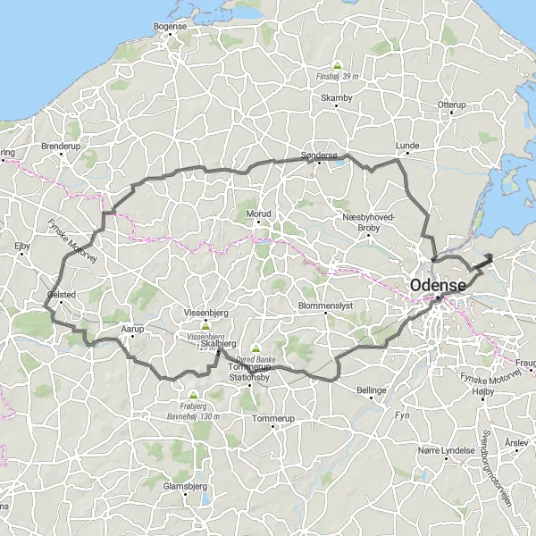 Map miniature of "The Odense Discovery" cycling inspiration in Syddanmark, Denmark. Generated by Tarmacs.app cycling route planner