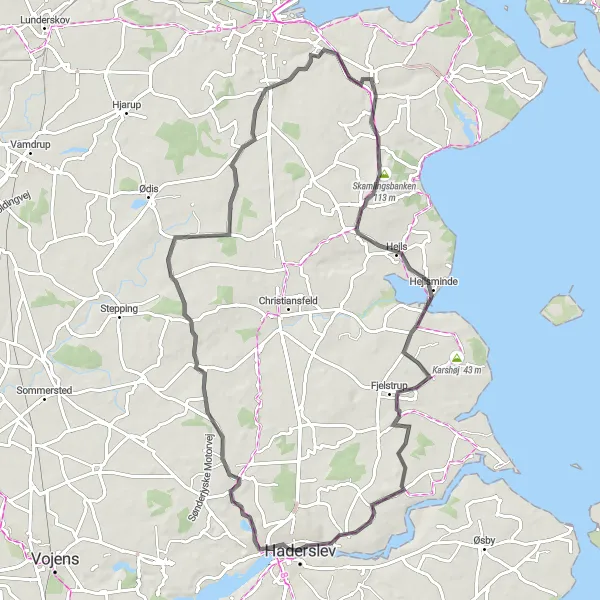 Map miniature of "Road Route from Sønder Bjert to Kobjerg" cycling inspiration in Syddanmark, Denmark. Generated by Tarmacs.app cycling route planner