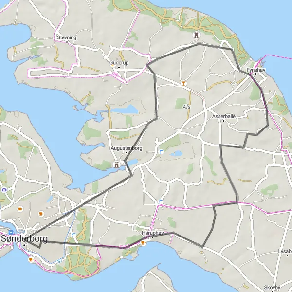 Map miniature of "Sønderborg Historic Route" cycling inspiration in Syddanmark, Denmark. Generated by Tarmacs.app cycling route planner