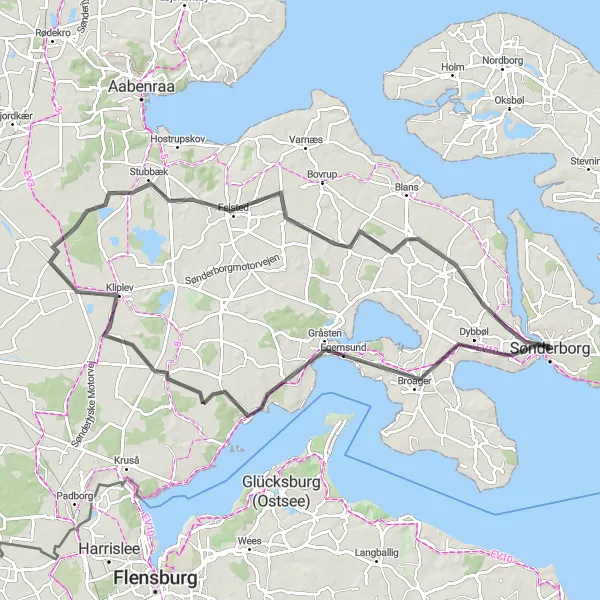 Map miniature of "The Hidden Gems" cycling inspiration in Syddanmark, Denmark. Generated by Tarmacs.app cycling route planner