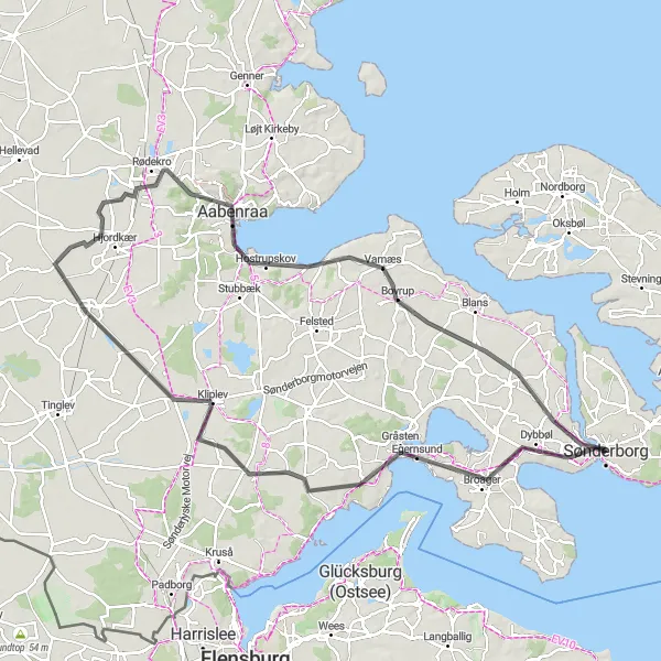 Map miniature of "South Jutland Scenic Loop" cycling inspiration in Syddanmark, Denmark. Generated by Tarmacs.app cycling route planner