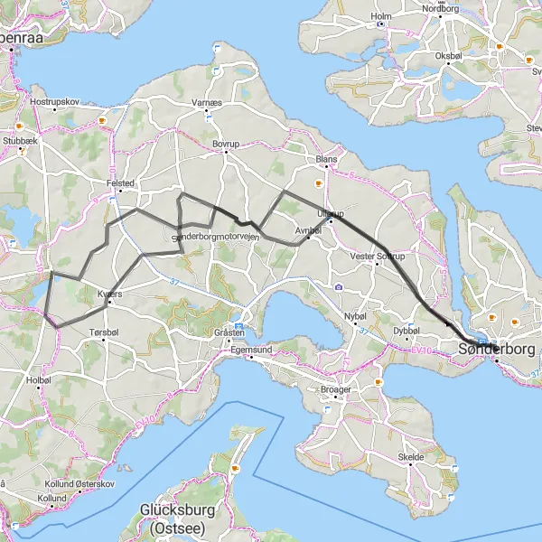 Map miniature of "Alsik Coastal Ride" cycling inspiration in Syddanmark, Denmark. Generated by Tarmacs.app cycling route planner