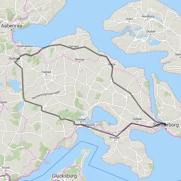 Map miniature of "Gråsten Castle Loop" cycling inspiration in Syddanmark, Denmark. Generated by Tarmacs.app cycling route planner
