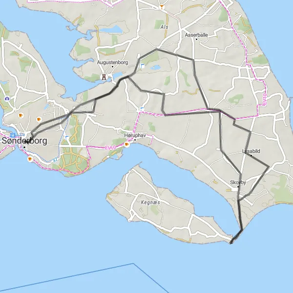 Map miniature of "Southern Als Loop" cycling inspiration in Syddanmark, Denmark. Generated by Tarmacs.app cycling route planner