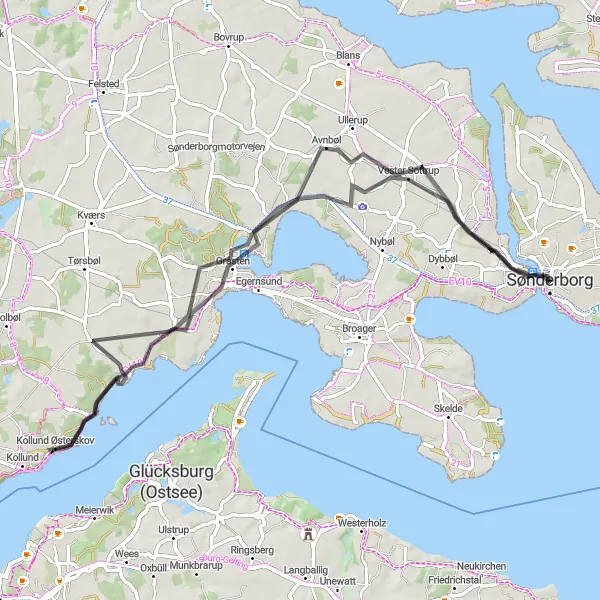 Map miniature of "Sønderborg Highlights Ride" cycling inspiration in Syddanmark, Denmark. Generated by Tarmacs.app cycling route planner