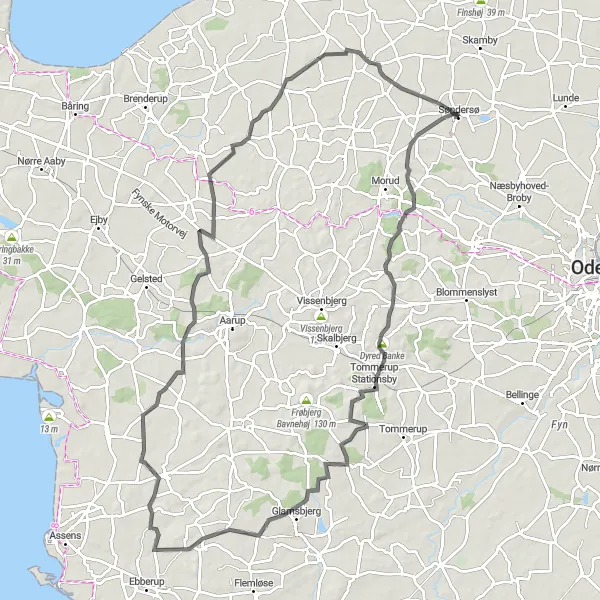 Map miniature of "Glamsbjerg Adventure" cycling inspiration in Syddanmark, Denmark. Generated by Tarmacs.app cycling route planner