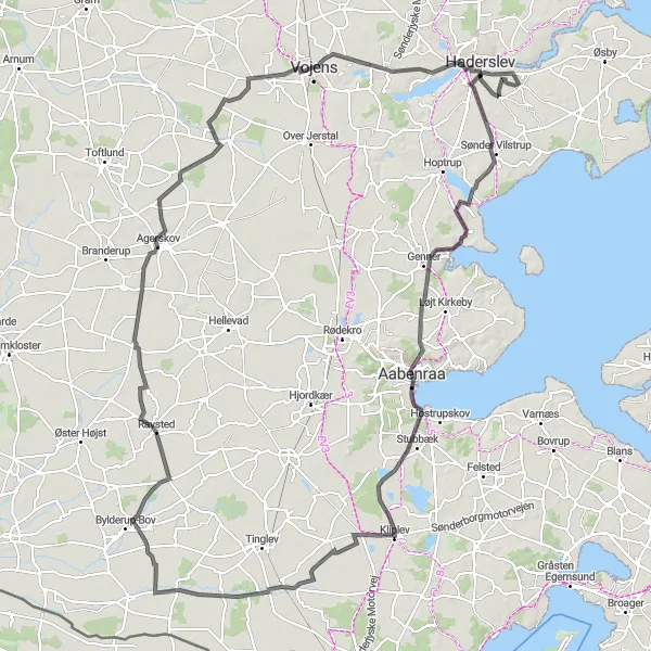 Map miniature of "Sønder Vilstrup and Kliplev Circuit" cycling inspiration in Syddanmark, Denmark. Generated by Tarmacs.app cycling route planner