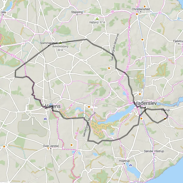 Map miniature of "Haderslev Road Adventure" cycling inspiration in Syddanmark, Denmark. Generated by Tarmacs.app cycling route planner