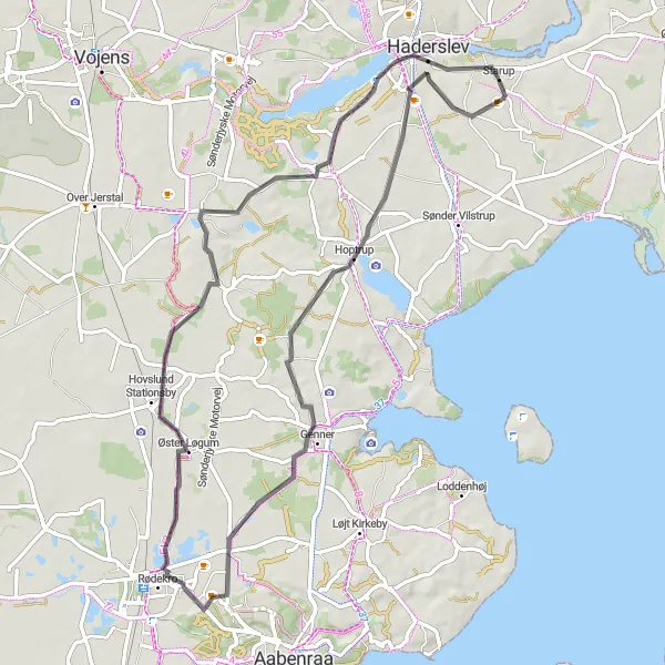 Map miniature of "Haderslev and Genner Loop" cycling inspiration in Syddanmark, Denmark. Generated by Tarmacs.app cycling route planner