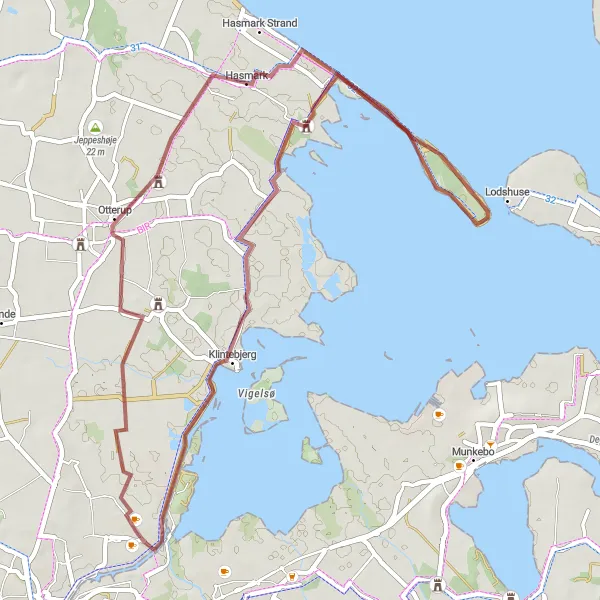 Map miniature of "Coastal Serenity Ride" cycling inspiration in Syddanmark, Denmark. Generated by Tarmacs.app cycling route planner