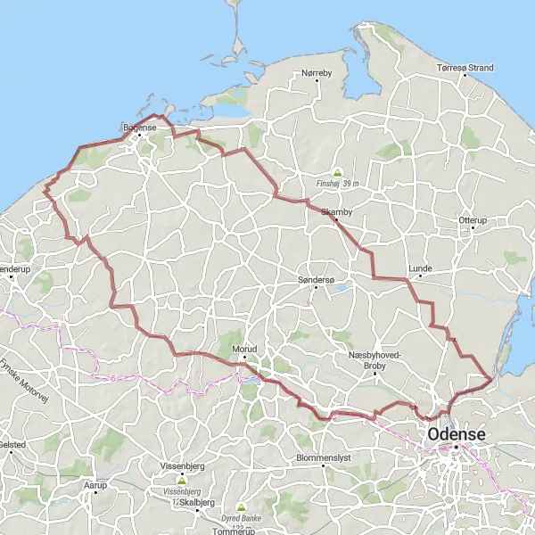 Miniaturekort af cykelinspirationen "Grusvej fra Stige til Lunde-Dalskov" i Syddanmark, Denmark. Genereret af Tarmacs.app cykelruteplanlægger