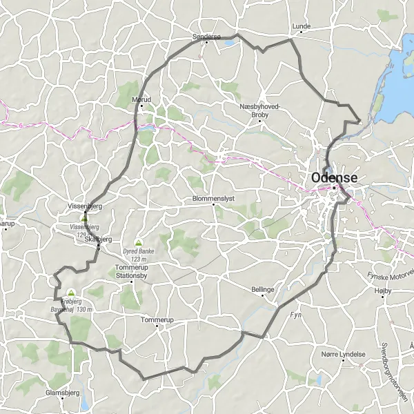 Map miniature of "Stige to Søndersø Loop" cycling inspiration in Syddanmark, Denmark. Generated by Tarmacs.app cycling route planner