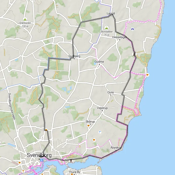 Map miniature of "Coastal Explorer" cycling inspiration in Syddanmark, Denmark. Generated by Tarmacs.app cycling route planner