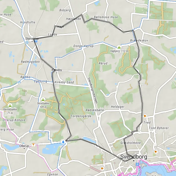 Map miniature of "Stenstrup Loop" cycling inspiration in Syddanmark, Denmark. Generated by Tarmacs.app cycling route planner