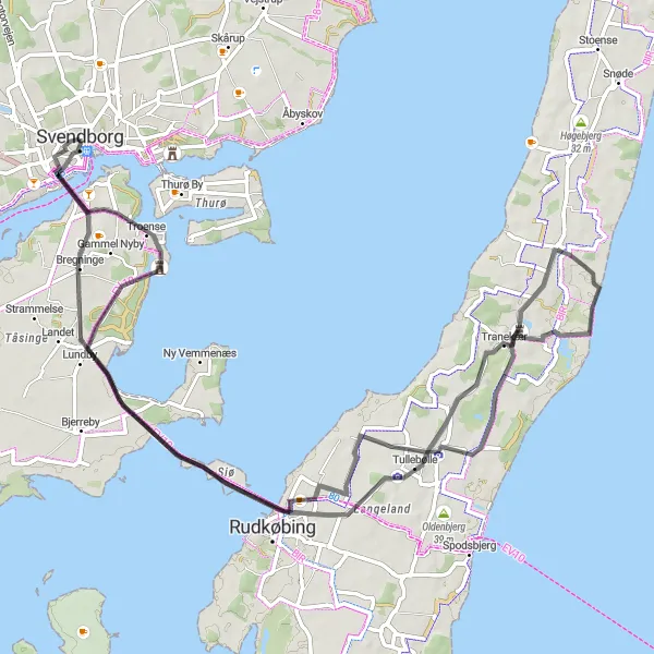 Map miniature of "Troense to Bregninge Loop" cycling inspiration in Syddanmark, Denmark. Generated by Tarmacs.app cycling route planner