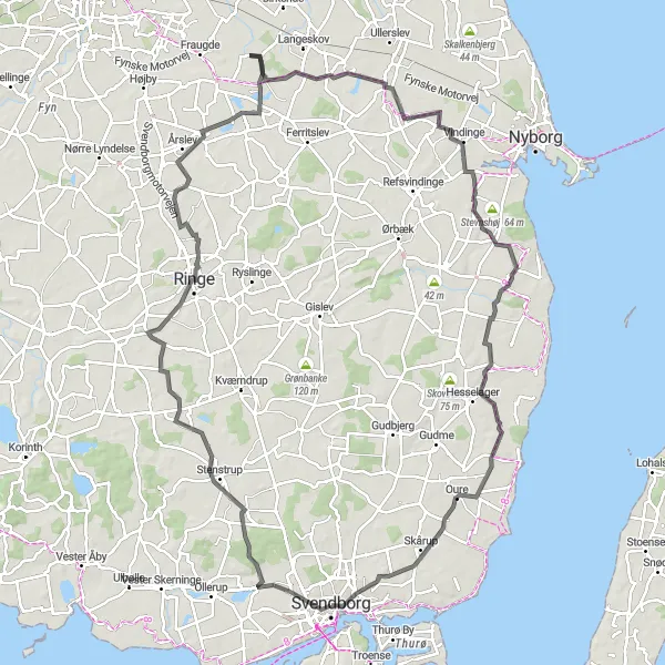 Map miniature of "Svendborg to Sønder Nærå Loop" cycling inspiration in Syddanmark, Denmark. Generated by Tarmacs.app cycling route planner