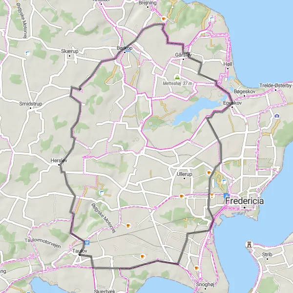 Map miniature of "The Taulov Loop" cycling inspiration in Syddanmark, Denmark. Generated by Tarmacs.app cycling route planner