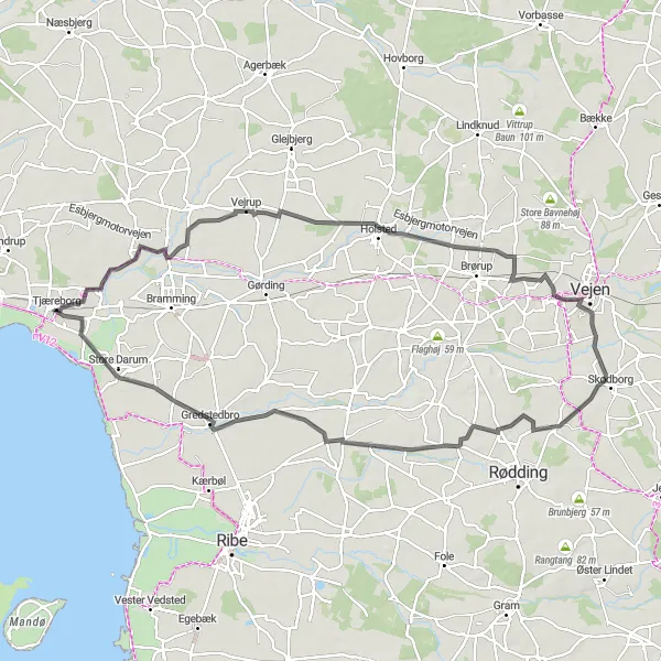 Map miniature of "The Coastal Loop" cycling inspiration in Syddanmark, Denmark. Generated by Tarmacs.app cycling route planner