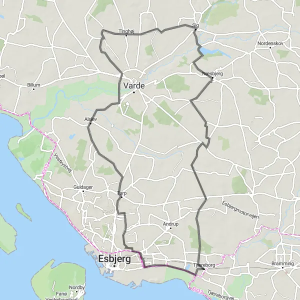 Map miniature of "Alslev - Tinghøj Adventure" cycling inspiration in Syddanmark, Denmark. Generated by Tarmacs.app cycling route planner
