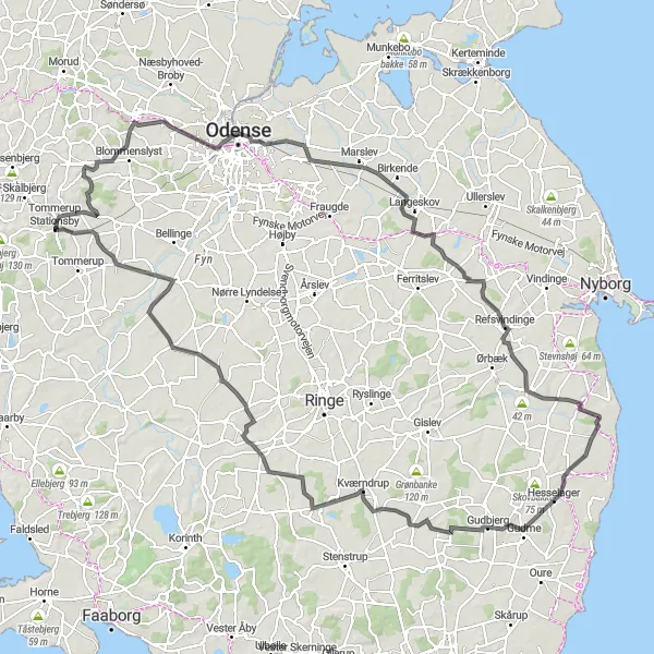 Map miniature of "Tommerup - Vejle" cycling inspiration in Syddanmark, Denmark. Generated by Tarmacs.app cycling route planner