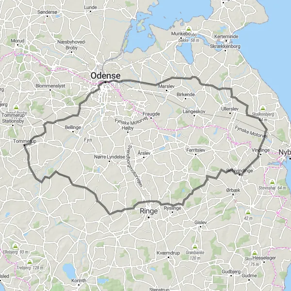 Map miniature of "Discovery Ride to Vejle via Flødstrup and Refsvindinge" cycling inspiration in Syddanmark, Denmark. Generated by Tarmacs.app cycling route planner