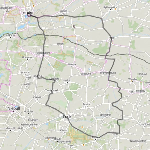 Map miniature of "The Burkal Ride" cycling inspiration in Syddanmark, Denmark. Generated by Tarmacs.app cycling route planner