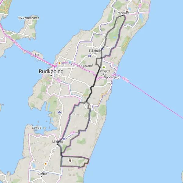 Map miniature of "Tranekær Castle Exploration" cycling inspiration in Syddanmark, Denmark. Generated by Tarmacs.app cycling route planner